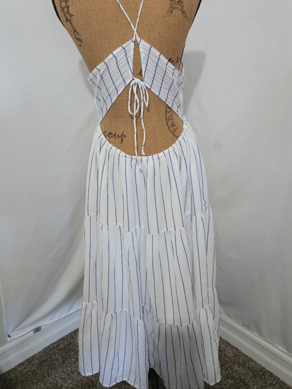 American Eagle Outfitters White Maxi Dress with Blue Stripes - Picture 3 of 11
